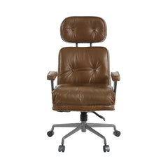 Dasya Brown Top Grain Leather & Iron Swivel Office Chair