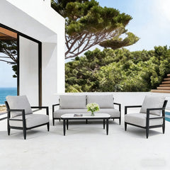 Outdoor Conversation Set With Chairs, Bench Sofa, Tables, Sunbrella Cushions