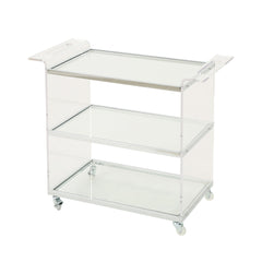 Elegant Acrylic Bar Cart With Tempered Glass Shelves And Rattan Metal Frame - Clear