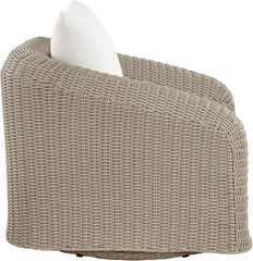 Seacrest - Olefin Water Resistant Fabric And Wicker Outdoor Patio Swivel Chair