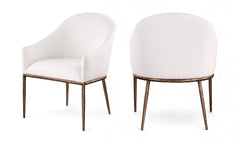 Ferro - Linen Textured Performance Fabric Upholstered Dining Arm Chair - Cream / Brushed Bronze