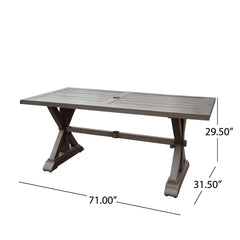 Modern Outdoor Dining Table With X Shaped Legs, Umbrella Hole
