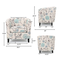 Club Chair With Floral Pattern And Solid Wood Legs - Multi Color
