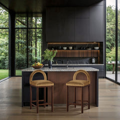 Conrad - Velvet Counter Stool With Brown Legs