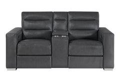 Ylime - Power Console Reclining Loveseat With Bookcase LED - Charcoal