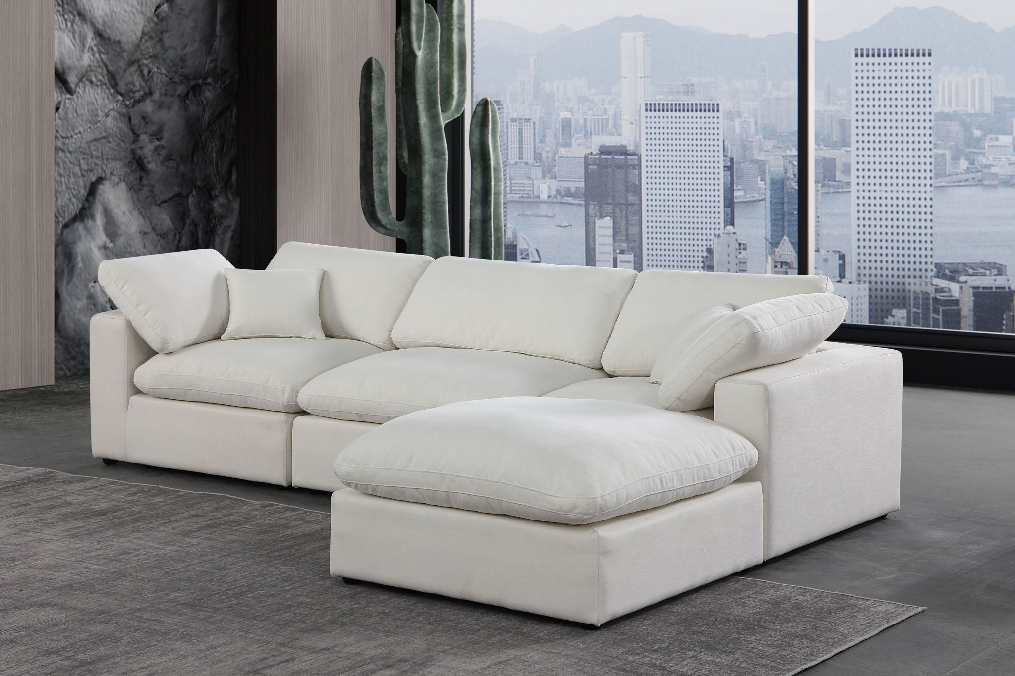 Comfy - 4 Piece Linen Fabric Modular Sectional With Chaise