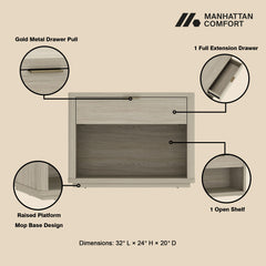 Evelyn - Nightstand With 1 Drawer And Open Shelf