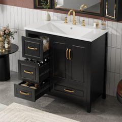 Bathroom Vanity With Sink, Soft Closing Doors & Drawers, Metal Handles