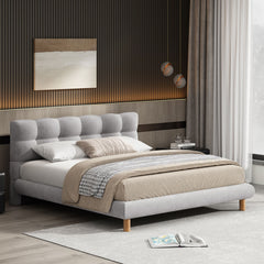 Upholstered Platform Bed Frame With Cookie Shaped Headboard