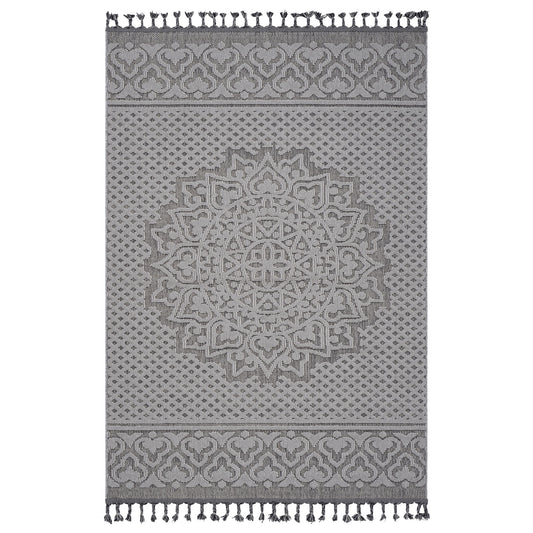 Guros - 6' X 9' Medallion Indoor / Outdoor Area Rug - Gray / White