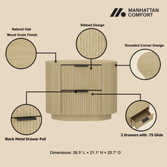 Olivia - Nightstand With 2 Drawers - Oak