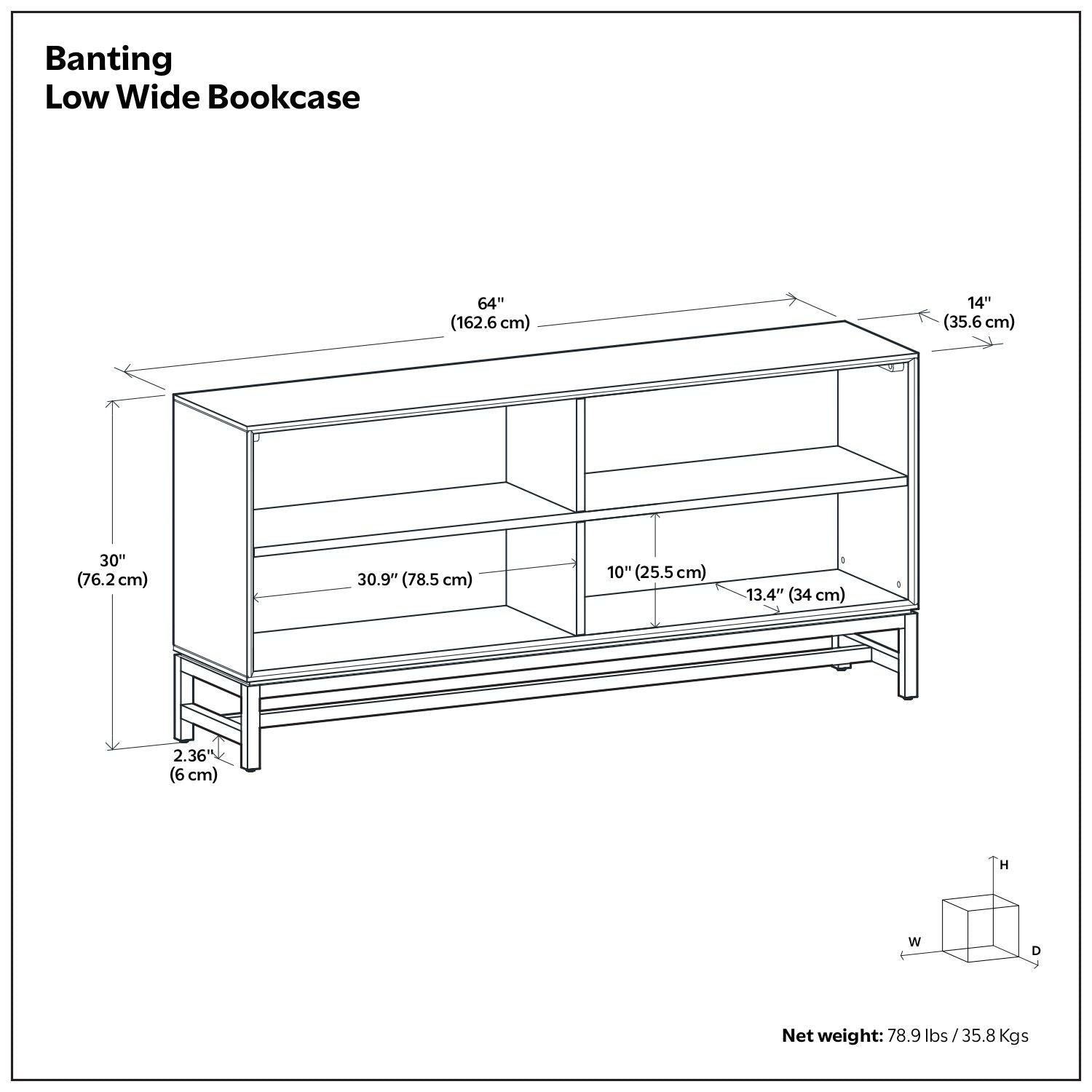 Banting - Low Wide Bookcase - Walnut Brown