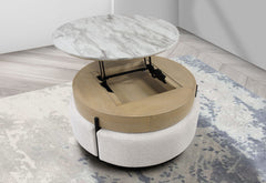 T42 - 4 Piece Living Room Set (Coffee Table With 3 Stools) - Cream / Natural