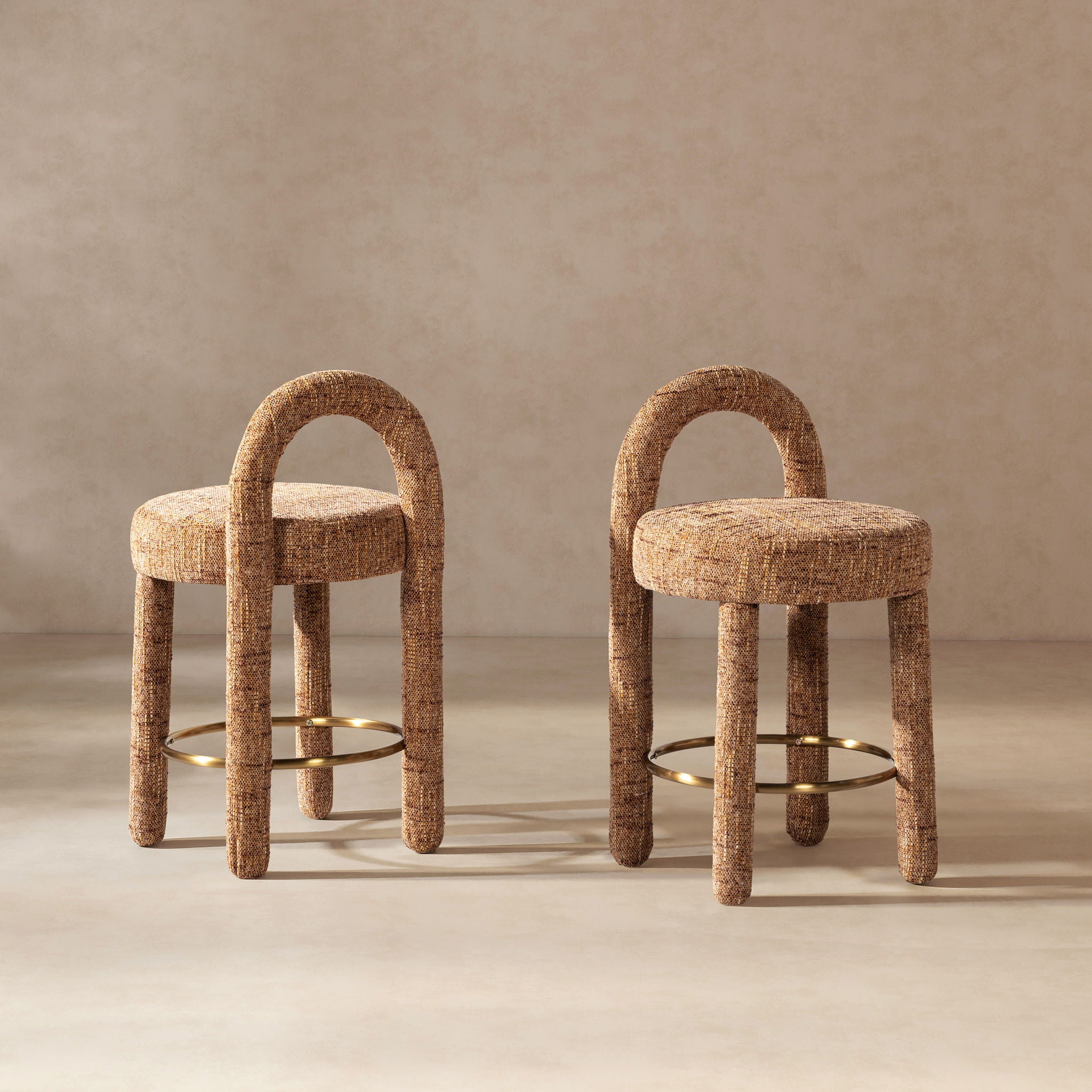Penny - Round Arched Fully Upholstered Counter Stool (Set of 2) - Orange