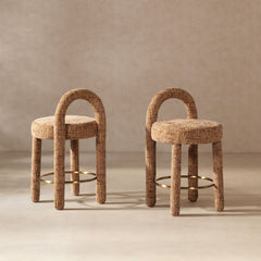 Penny - Round Arched Fully Upholstered Counter Stool (Set of 2) - Orange