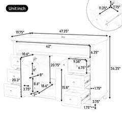 Bathroom Vanity & Sink, 6 Soft Close Drawers & Double Doors - White