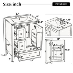 Modern Bathroom Vanity With Sink, Soft Close Drawers & Door, Storage Rack