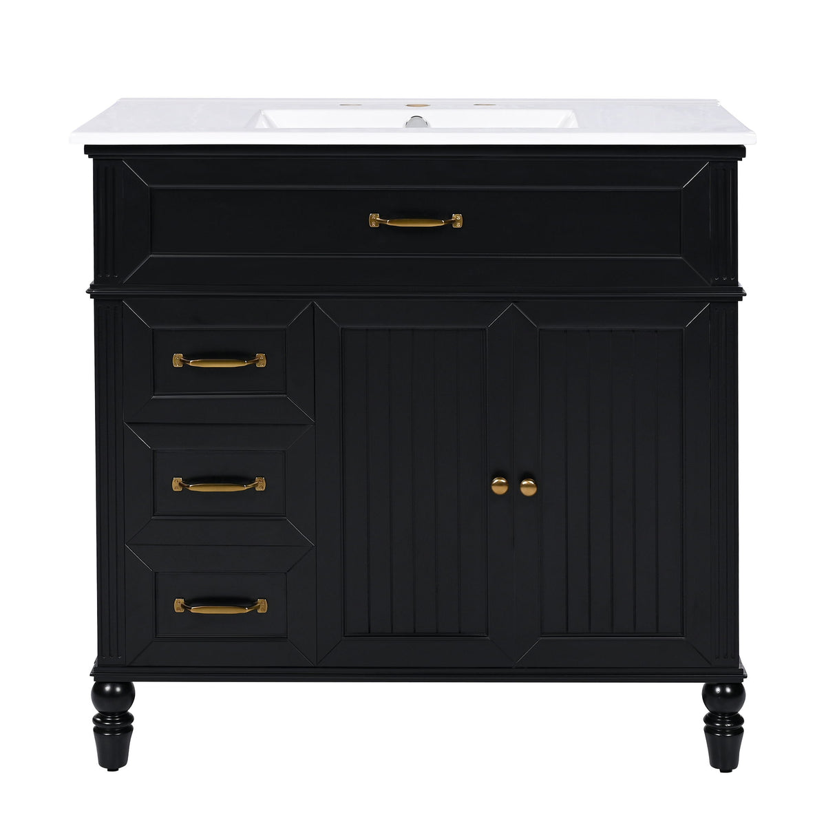 Bathroom Vanity With Sink, 2 Doors 2 Drawers - Black