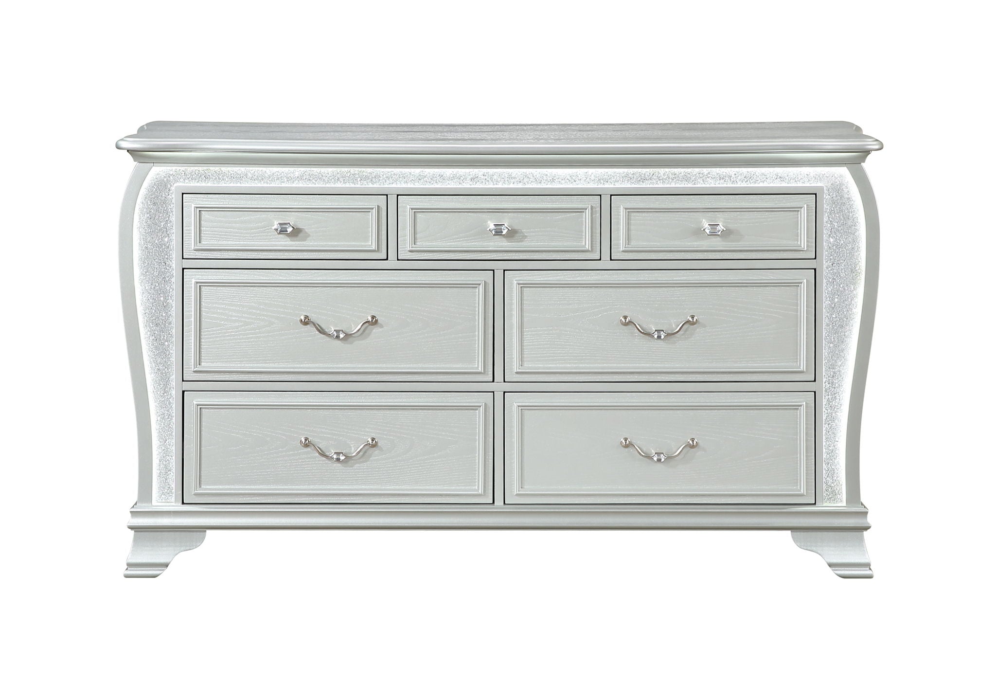 Aria - 5 Piece Queen Bedroom Set (Bed, Dresser & Mirror, Nightstand, Chest) - Silver