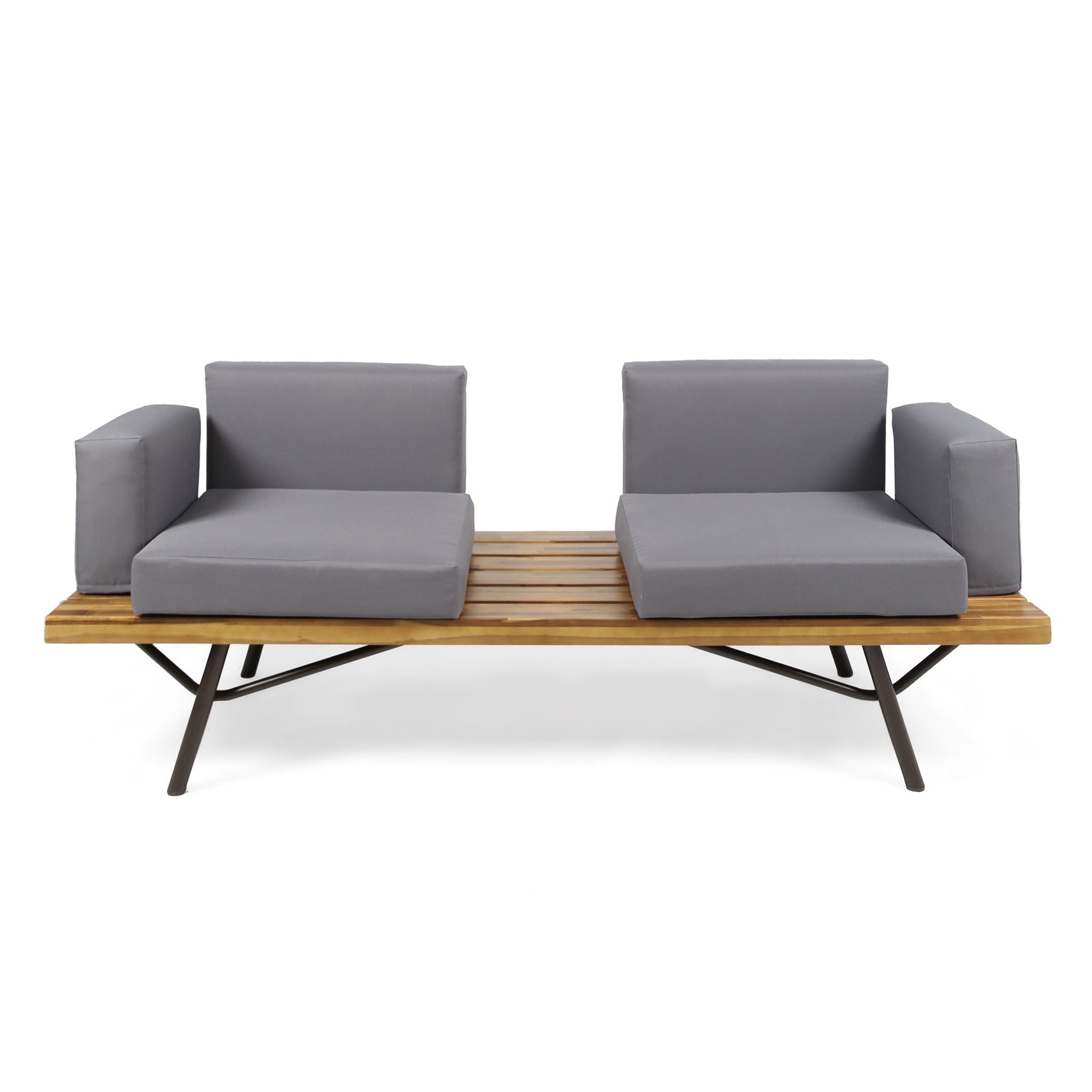 Outdoor Sofa With Cushions And Iron Legs - Natural / Gray