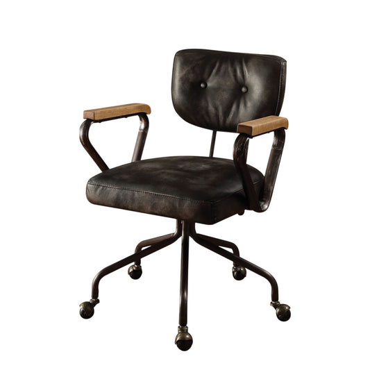 Hallie - Top Grain Leather Office Chair - Vintage Black