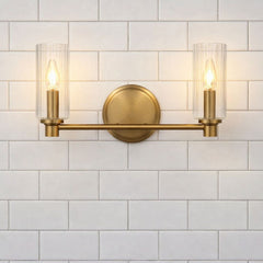 Regal - Double Light Vanity With Clear Ribbed Satin - Antique Brass / Clear