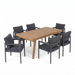7 Piece Outdoor Patio Dining Set With Table & Chairs With Cushions - Brown / Gray