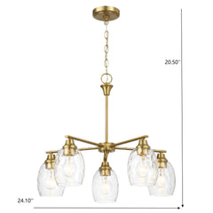 Elegance 5 Lights Linear Arms With Chain Chandelier - Clear / Gold