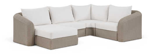 Seacrest - Olefin Water Resistant Fabric And Wicker 5 Piece Outdoor Patio Modular Sectional