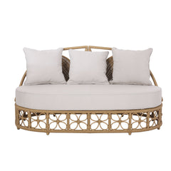 Outdoor Wicker Daybed With Pillows - Light Brown / Beige
