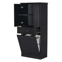 Modern Bathroom Storage Cabinet With Two Laundry Baskets, One Drawer, Adjustable Shelf