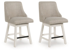 Robbinsdale - Antique White - Upholstered Swivel Curved Back Barstool (Set of 2)