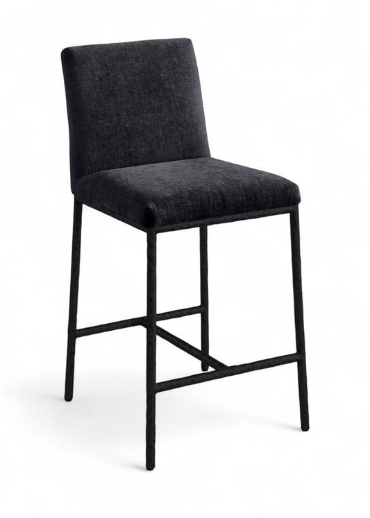 Reeves - Chenille Fabric Upholstered Counter Stool (Set of 2) - Black Base