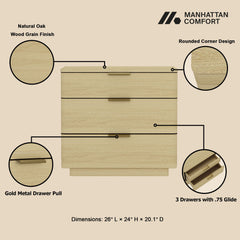 Payton - Nightstand With 3 Drawers - Oak