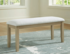 Calmoro - Large Upholstered Dining Room Bench - Off White / Gray