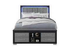 Emma - Queen Bed With LED And USB - Black / Gray
