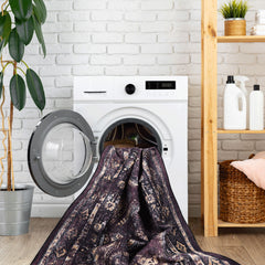 Maval - 9' X 12' Washable Area Rug - Black / Burgundy