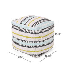 Bohemian Woven Cotton Pouf With Handwoven Design - Multi