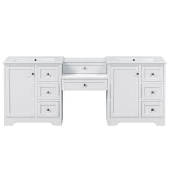 Double Sink Bathroom Vanity With Countertop, 2 Ceramic Sinks, 6 Drawers, Soft Close Design