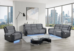 U5914/U5915 - Reclining Sofa, Console Reclining Loveseat With Immersive Sound, Blue LED And Recliner - Black / Gray