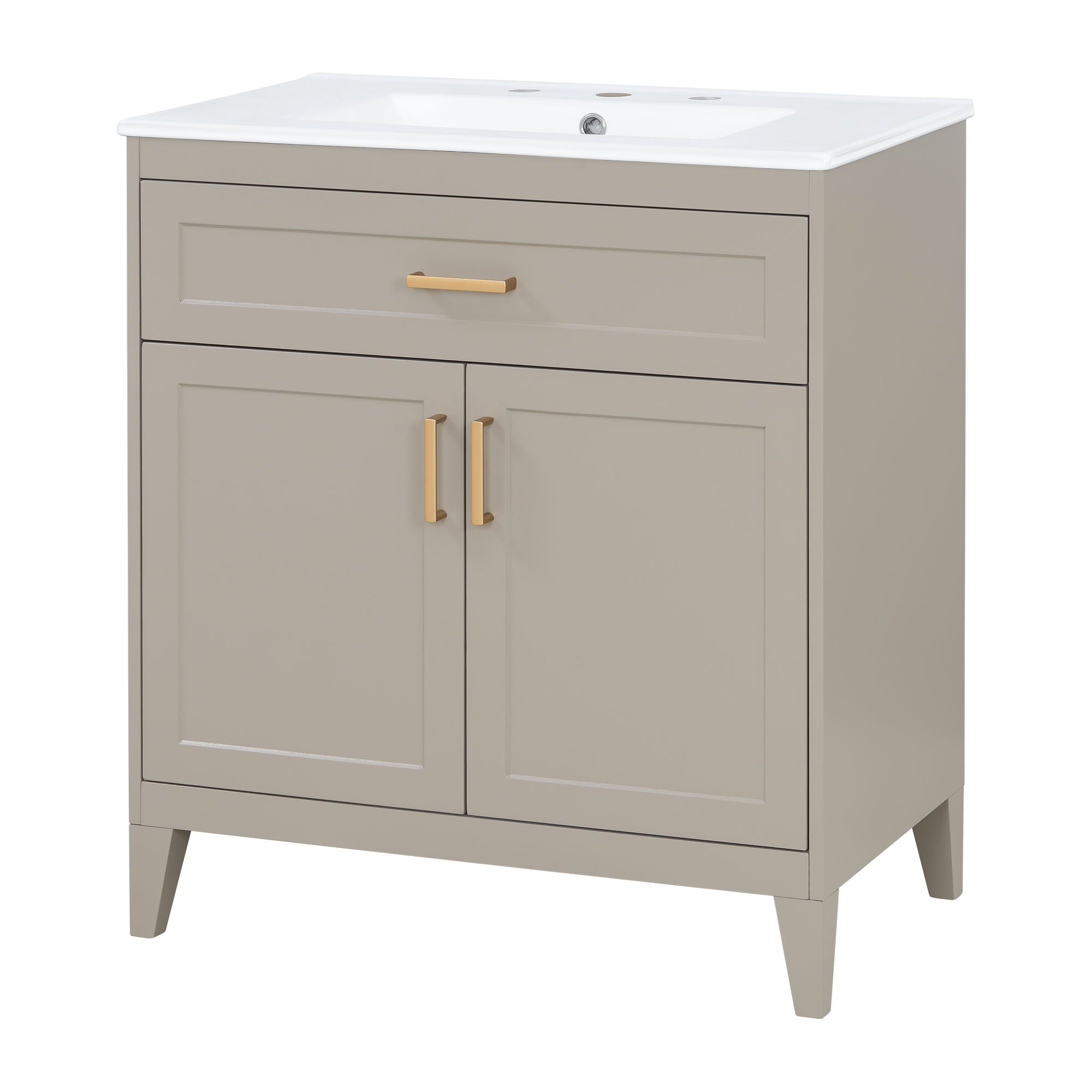 30" Bathroom Vanity With Sink Top, Soft Close Double Doors & Tip Out Drawer, Adjustable Interior Shelf, Door Mounted Organizers - Beige
