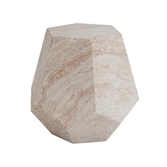 Outdoor / Indoor Lightweight Concrete Side Table, Hexagonal Round Travertine Accent Table - Beige