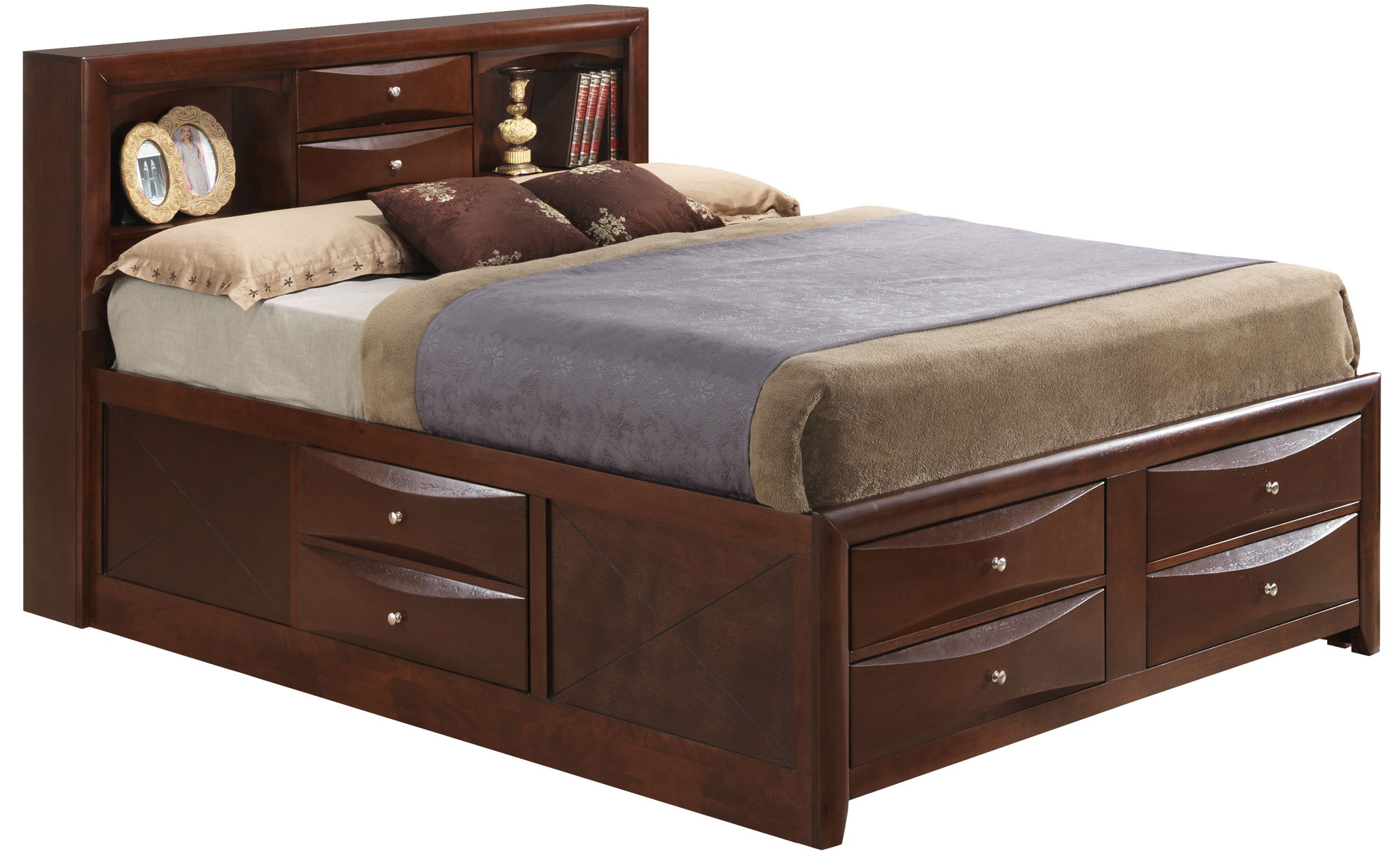 Modern Design Storage Bed With Bookcase Headboard