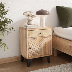 Solid Wood Vintage Nightstand With Handcrafted Detailing - Natural