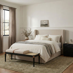 Nara - Linen Textured Fabric Upholstered Bench - Painted Black