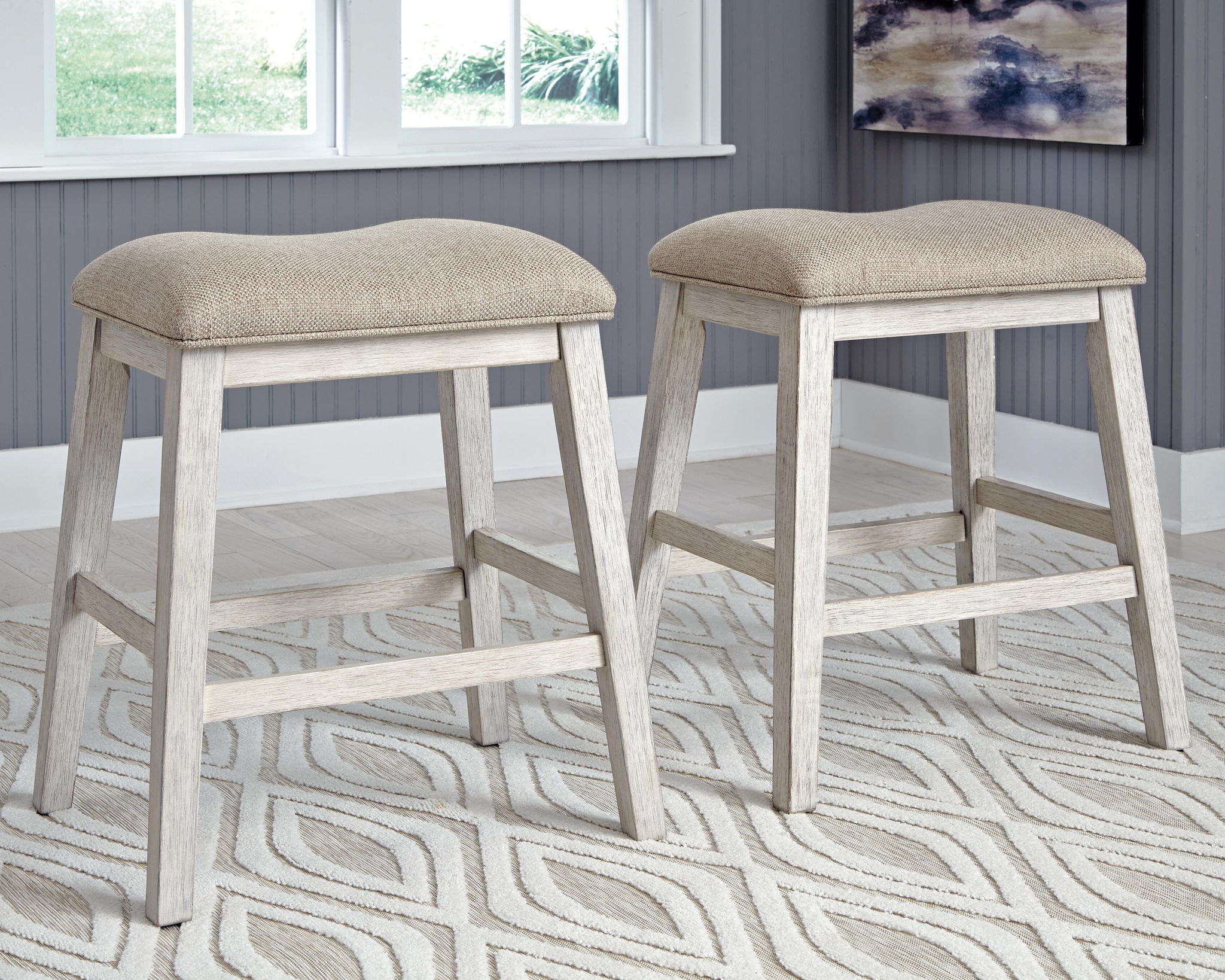 Skempton - Upholstered Stool (Set of 2) - White