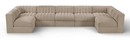Rummi - Velvet Performance Fabric Upholstered 7 Piece Modular Sectional (With 2 Corner Chairs)