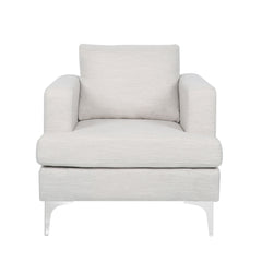 Upholstered Fabric Club Chair With Iron Legs - Beige