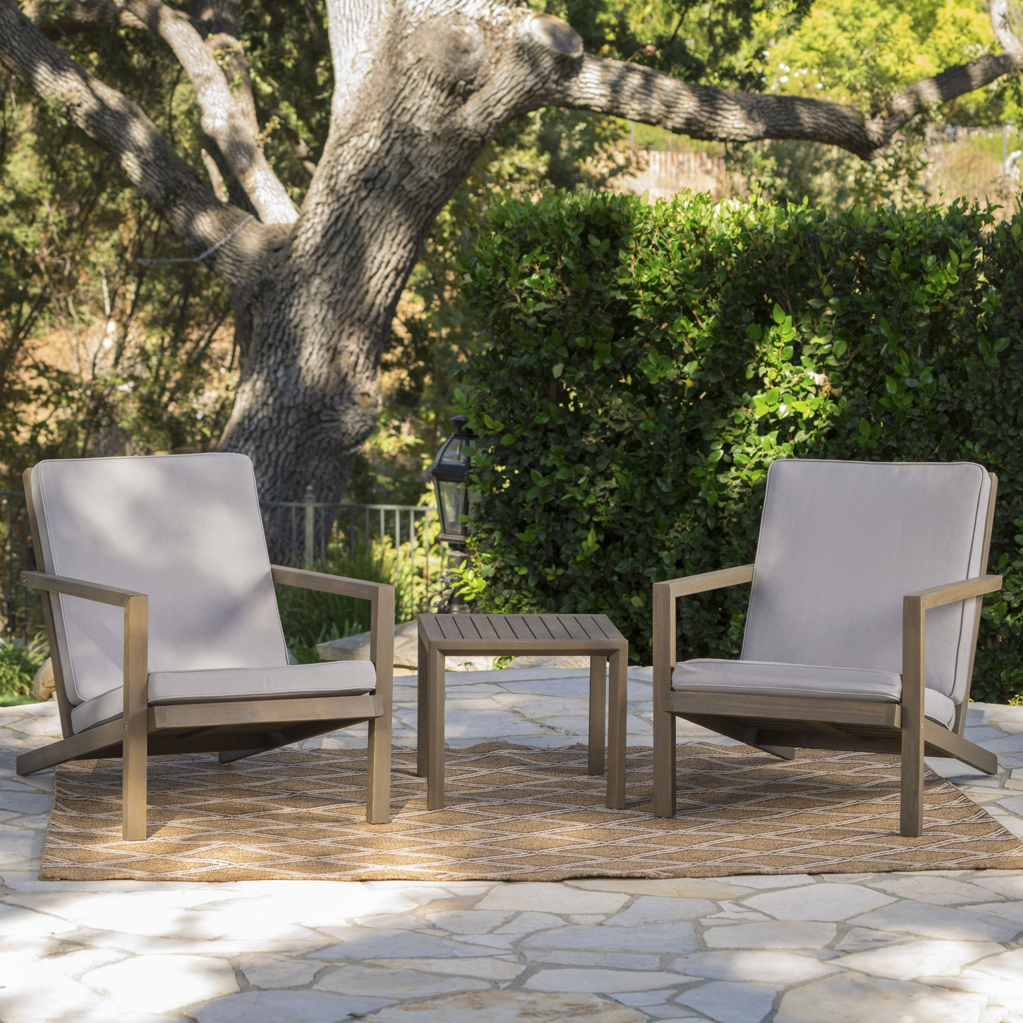 Celestaria - 3 Piece Outdoor Chat Set With Adirondack Chairs, Cushions And Side Table