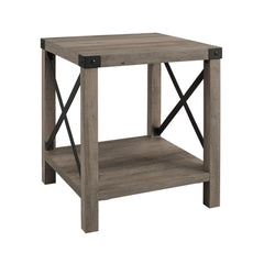 Rustic Industrial X 2 Tier Side Table - Gray Wash